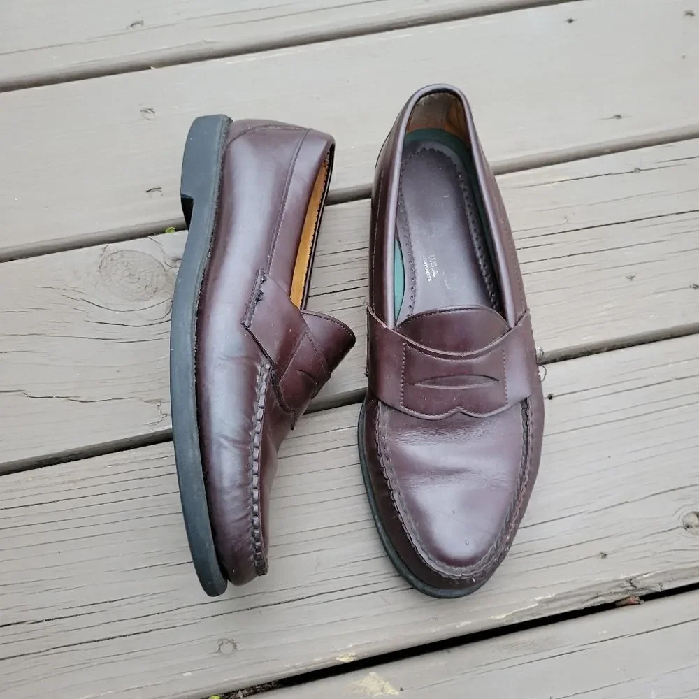 Vintage 90s y2k Brown Leather Moc Toe Moccasin Slip-on Driving Penny Loafers 9‎